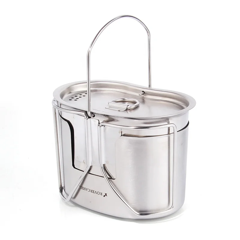 

New Hot Selling Products Open Fire Cook Camping Titanium Stove With Stainless Steel Pot, Silver, customized