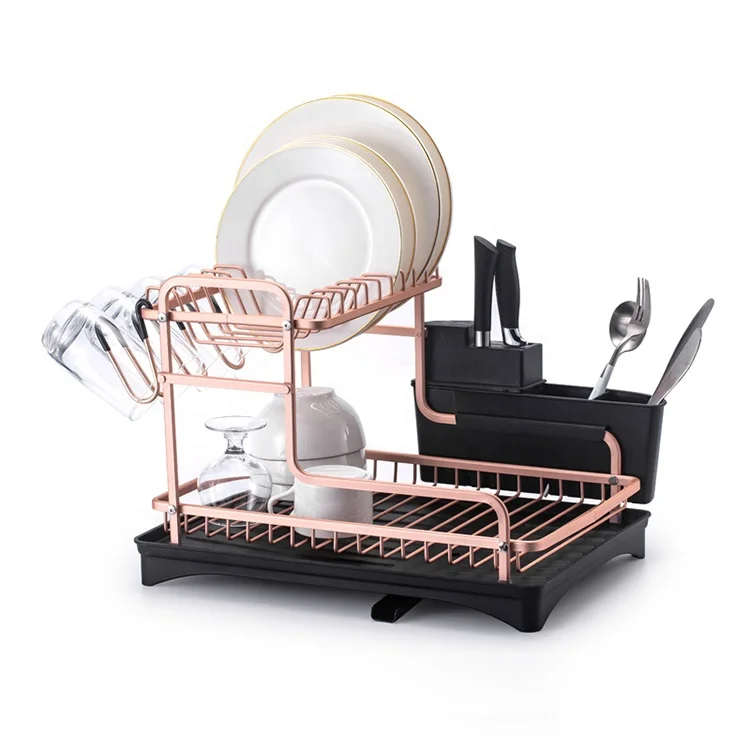 

Double-layer assembled aluminum alloy drain dishes and tableware storage rack