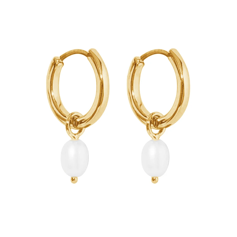 

wholesale jewellery for women 925 sterling silver pearl huggie 18k gold plated fresh water pearl hoops earrings