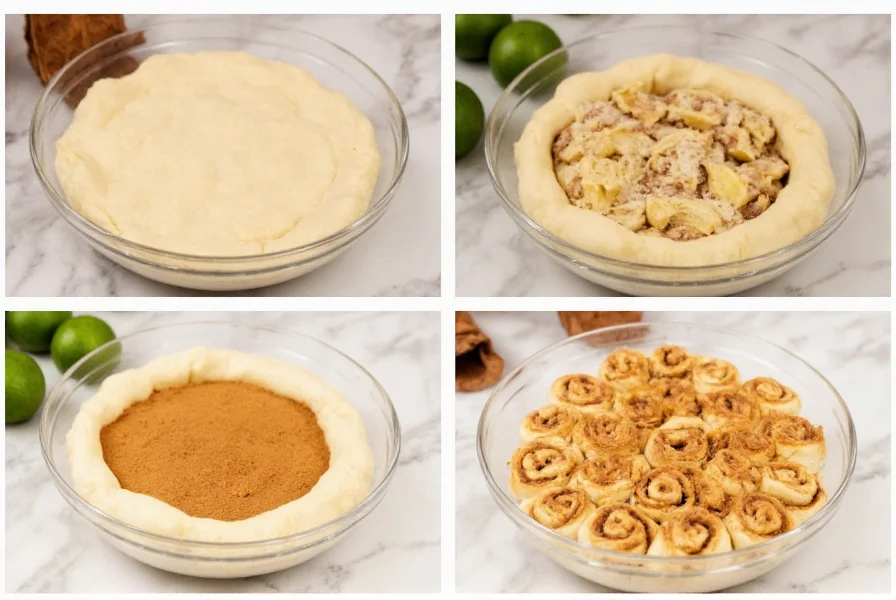 Step-by-step process of making easy homemade cinnamon buns showing dough rolling and cinnamon sugar application