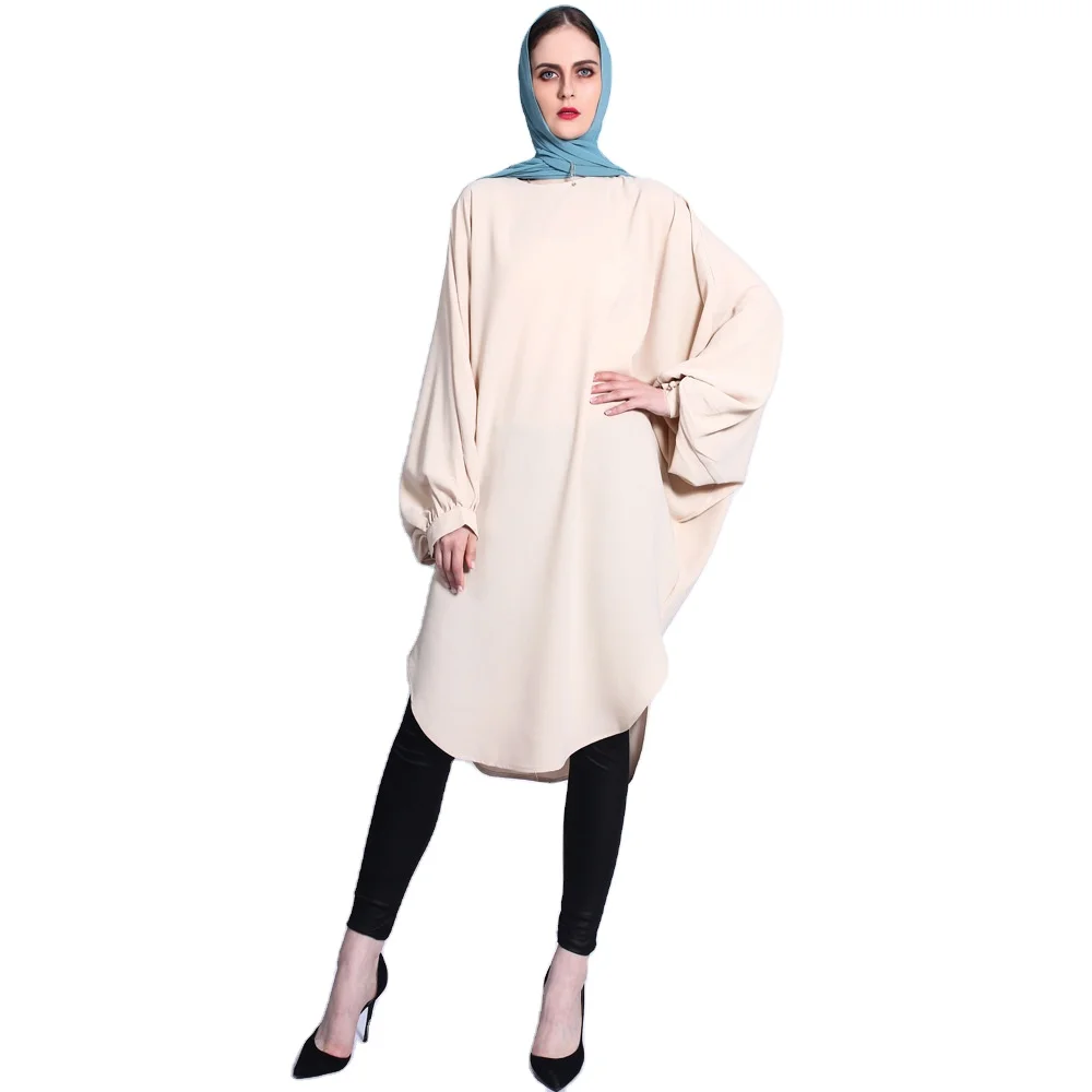 

New hot manufacturers direct fashion designMuslim women's medium length big bat sleeve dress Middle East Malay top, Picture color