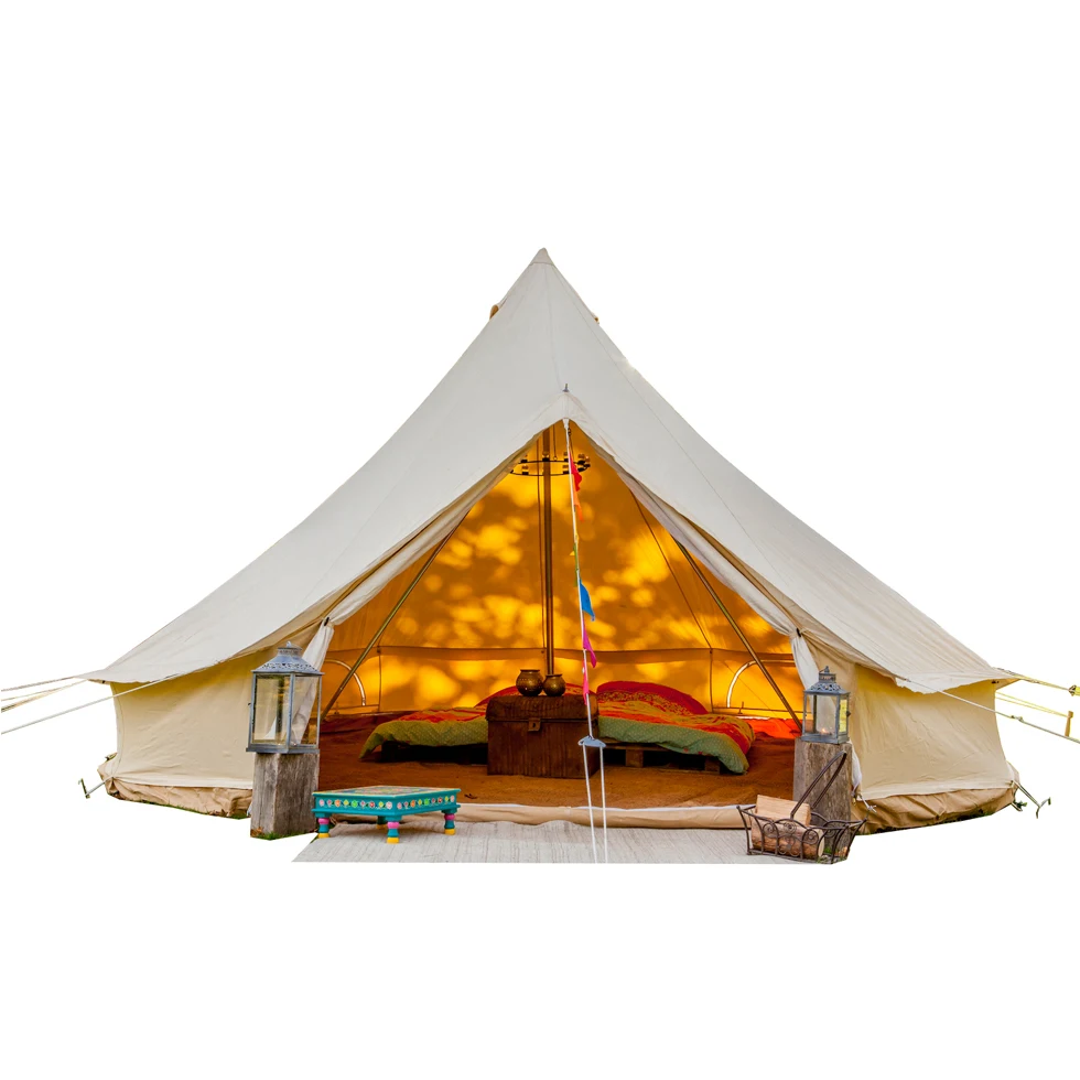 

Luxury Glamping 3m 4m 5m 6m 7m Cotton Canvas Bell Tent Glamping Tent For Outdoor Camping, Customized color