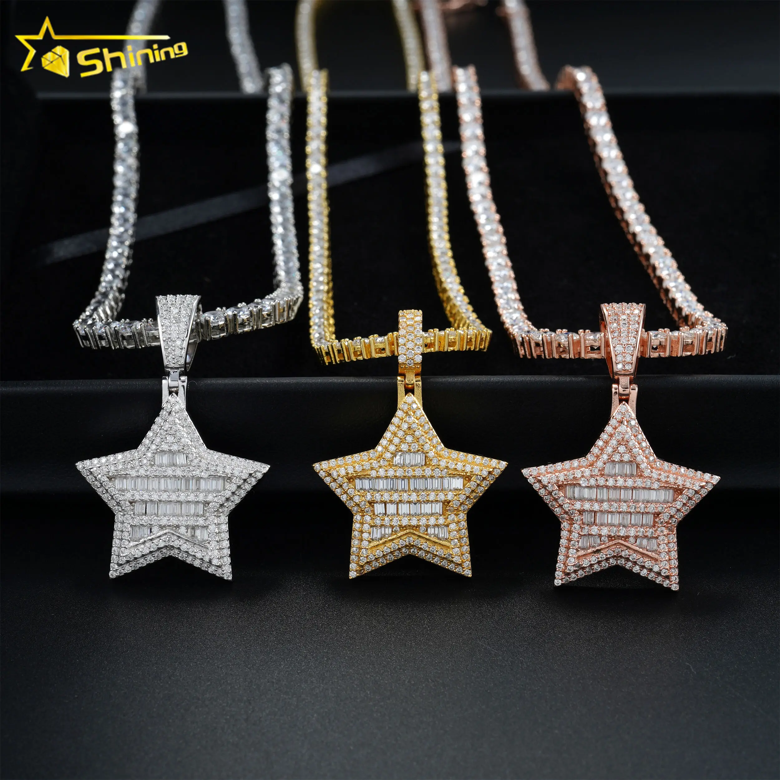 

Pass diamond tester 925 sterling silver luxury custom iced out vvs moissanite diamond pendant