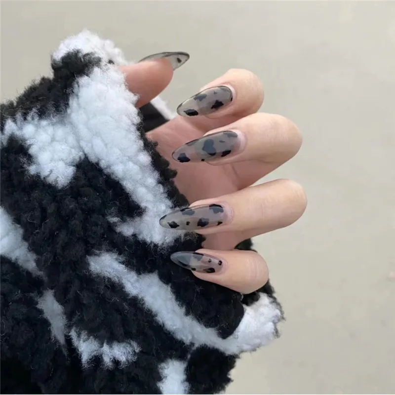 

transparent black press on nails leopard sexy hot selling press on nails with adhesive tab
