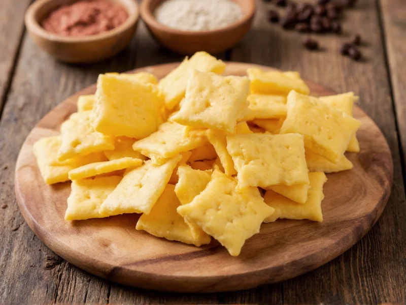 Homemade cheese crackers on rustic wooden board