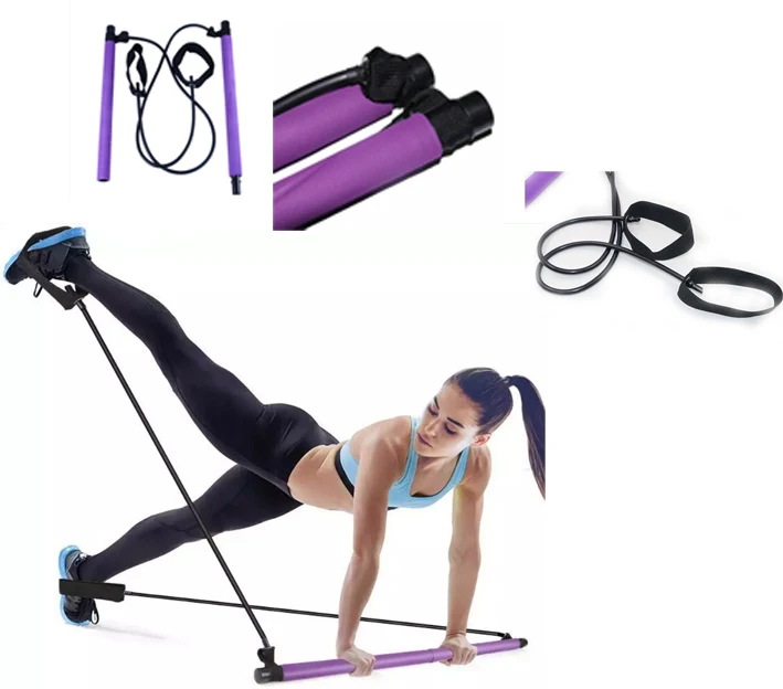 

Pilates Exercise Sticks Toning Bar Home Yoga Gym Body Workout Abdominal Resistance Bands Ropes Puller Fitness Straps Equipments, As picture