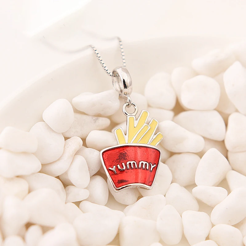 

Dylam Low MOQ Cute Personalized French fries Charms Enamel For Jewelry Making Diy Sterling Silver Food Charm