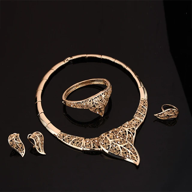 

ADELANTE Wholesale New Four Piece Dress Gold Bride Wedding Necklace Jewelry Set