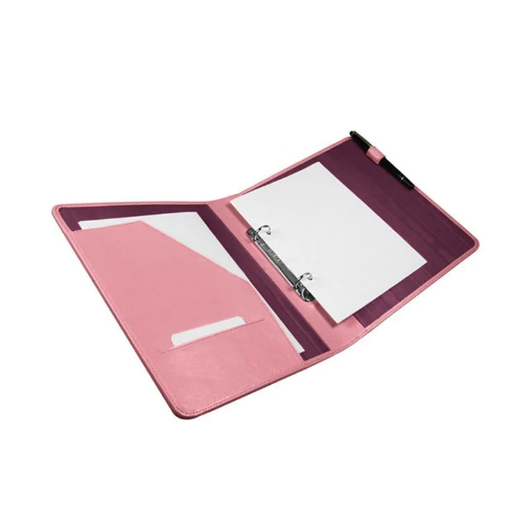 Smooth Pink Leather 2 Ring A5 Binder Leather Pocket File Folder - Buy ...