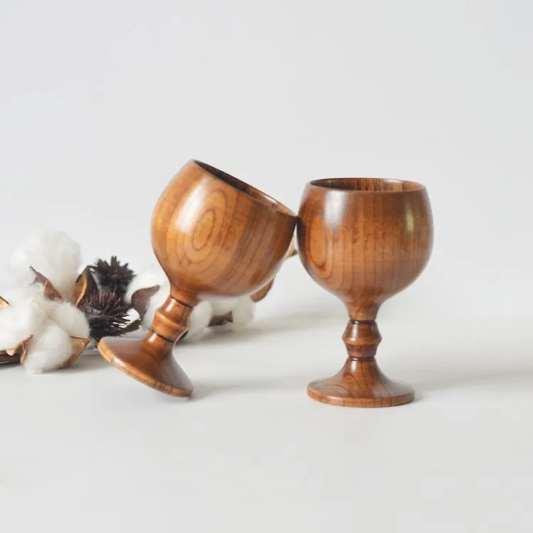 

Fancy Creative Eco-friendly Top Grade Vintage Tall Goblet Handmade Champagne Wooden Wine Cup tableware, Natural