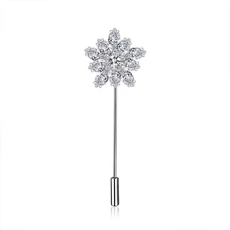 

Flower Fashion Jewelry Silver Zircon Brooch for Women Gift Wedding Party