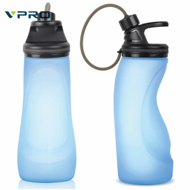 

Collapsible water bottle Outdoor Unique design hot sale silicone storage silicone foldable water bottle Travel, Blue,brown