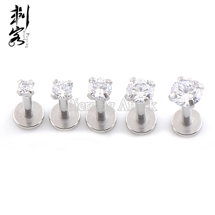 

16G Surgical Steel Triple Forward Helix Internally Threaded Prong Set CZ with Flat Bottom Labret