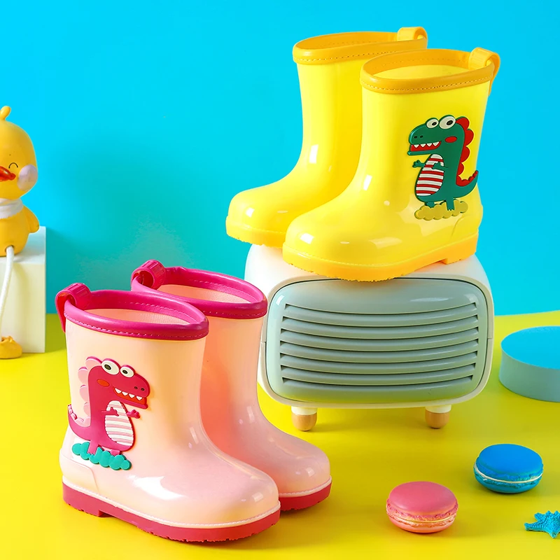 

kids waterproof rain boots kids rubber rain boots outdoor kids rain boots for gril cartoon dinosaur safety comfort custom logo, Yellow,blue,green,pink,customizable color
