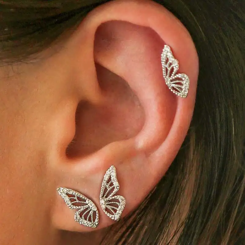 

Women exquisite rose gold fashion crystal rhinestone butterfly stud earrings, Gold, rose gold, silver