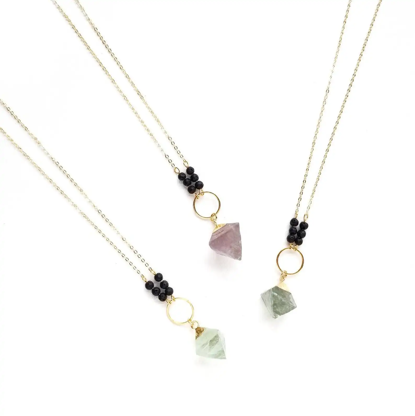 

Fluorite Crystal Essential Oil Diffuse ,Raw Fluorite Healing Gemstone Necklace ,Aromatherapy Gift Gold Christmas Jewelry Gift