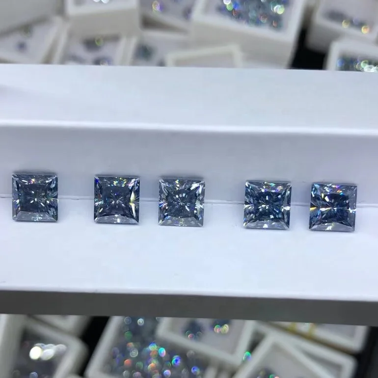 

Holycome Jewelry 5*5mm Crushed ice Princess Vivid Blue loose moissanite VVS1 gemstone Available