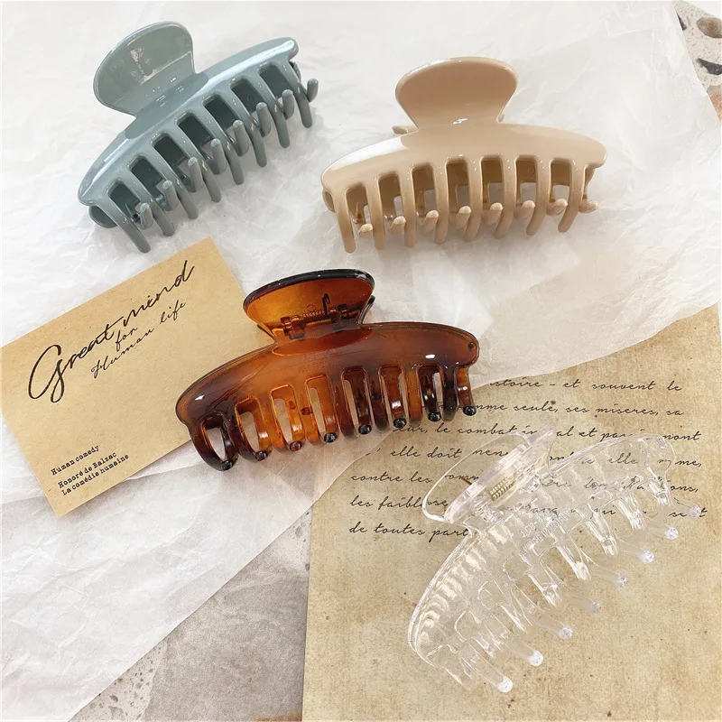 

JUHU 2021 New temperament retro tortoiseshell acrylic hollow clip solid color classic all-match oval hairpin wholesale for women, Colorful