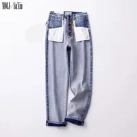

MOLI 2019 New Design Women's Denim Jean Pant Splicing Denim Pants Womens Skinny Denim Jeans