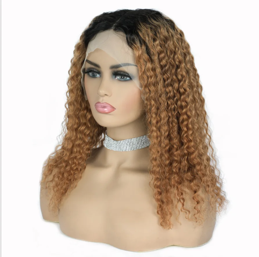 

Wholesale blond curly wigs human hair lace front Ombre deep water wave natural brazilian hair human wig