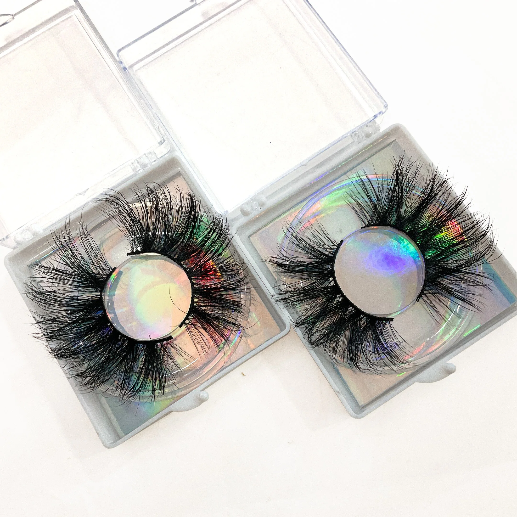 

Wholesale 100% Mink Eyelash 25mm Thick Fluffy Mink Lashes Handmade Wispy 3D Mink Eyelashes, Black