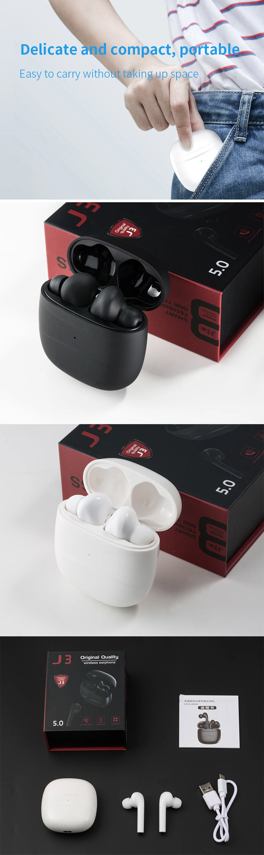 2019 Newest J3 Wireless Earphone 4hours Play Time Bluetooth Stereo Earphones Super Bass - ANKUX.COM