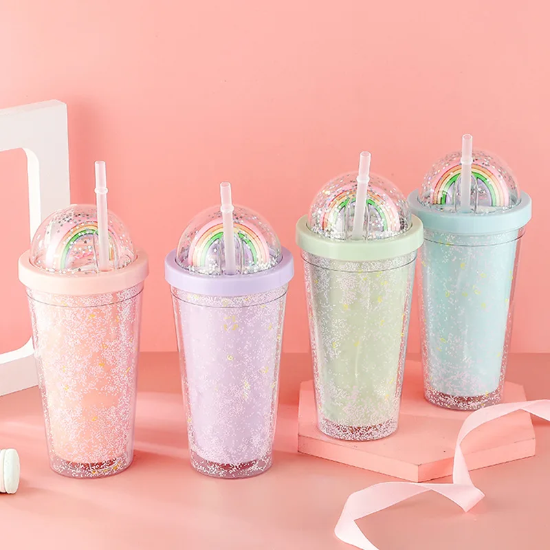 

Summer cartoon cup coffee mug milk tea drinking tumblers reusable plastic cups with lids and straws cups