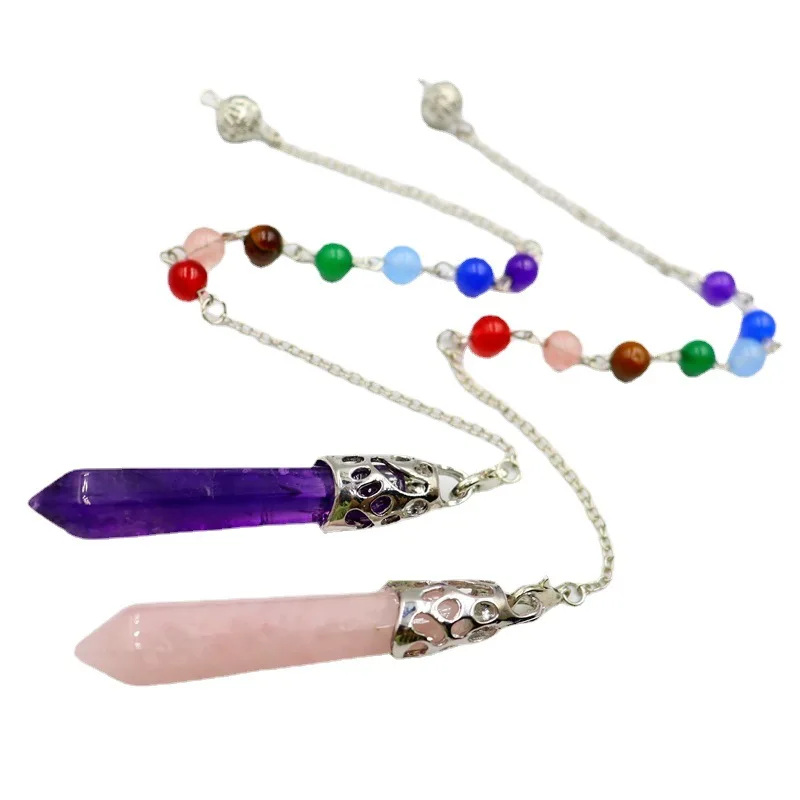 

Natural Crystal Stone Bullet Pendulum Healing Crystal Stone Hang Decorations with Natural Stone Beads