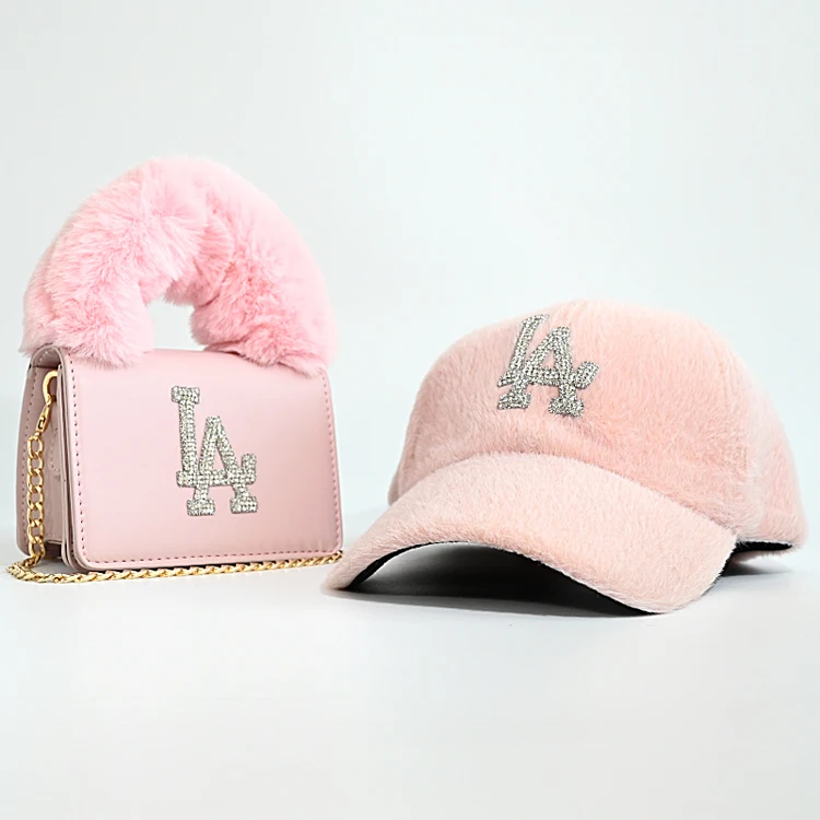 

luxury mini cute la fur purses 2021 fashion designer la hat and purse set, 4colours
