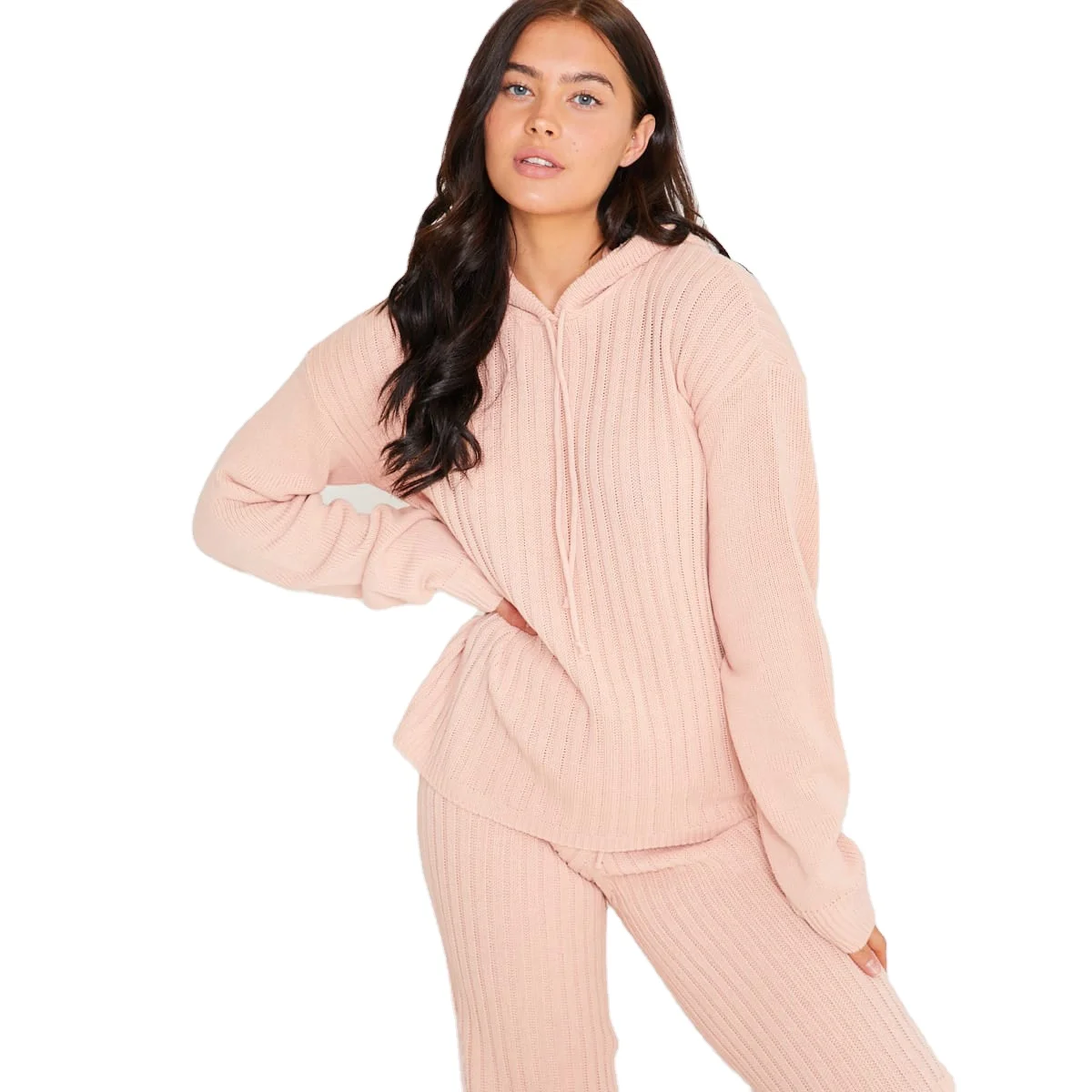 

European and American womens fashion casual solid color lounge wear sets hoodies women set