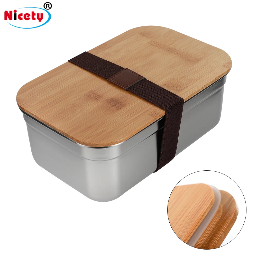 

Nicety factory price tiffin box for food packing stainless steel lunch boxes with bamboo lids airtight camping bento box for