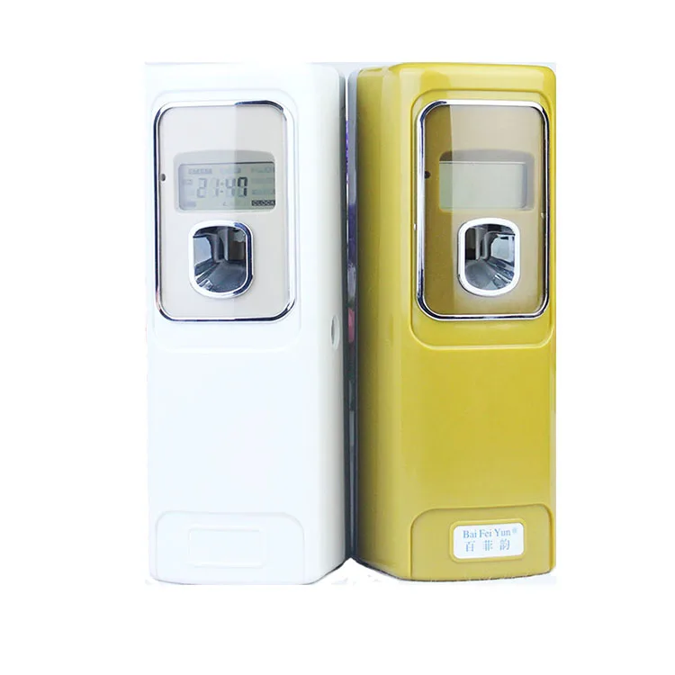

Hotel bar digital room deodorizer machines lcd automatic spray perfume aerosol dispenser for air fragrance, White/gold