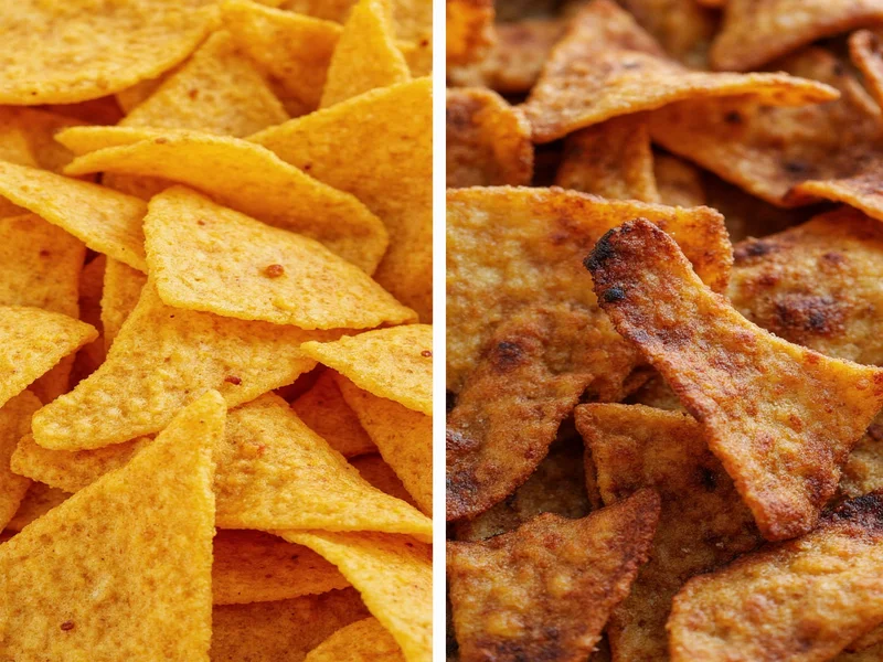 Comparison of properly fried versus burnt tortilla chips