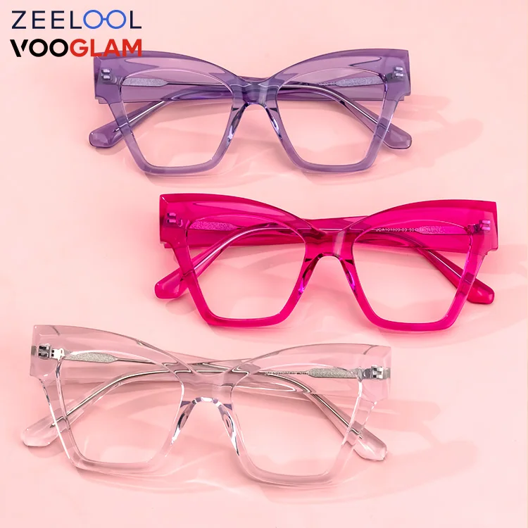 

China Zeelool Vooglam NO MOQ Multi-colors black purple pink clear Ready to Ship Wholesale Cateye Acetate Frames Eyeglasses Frame