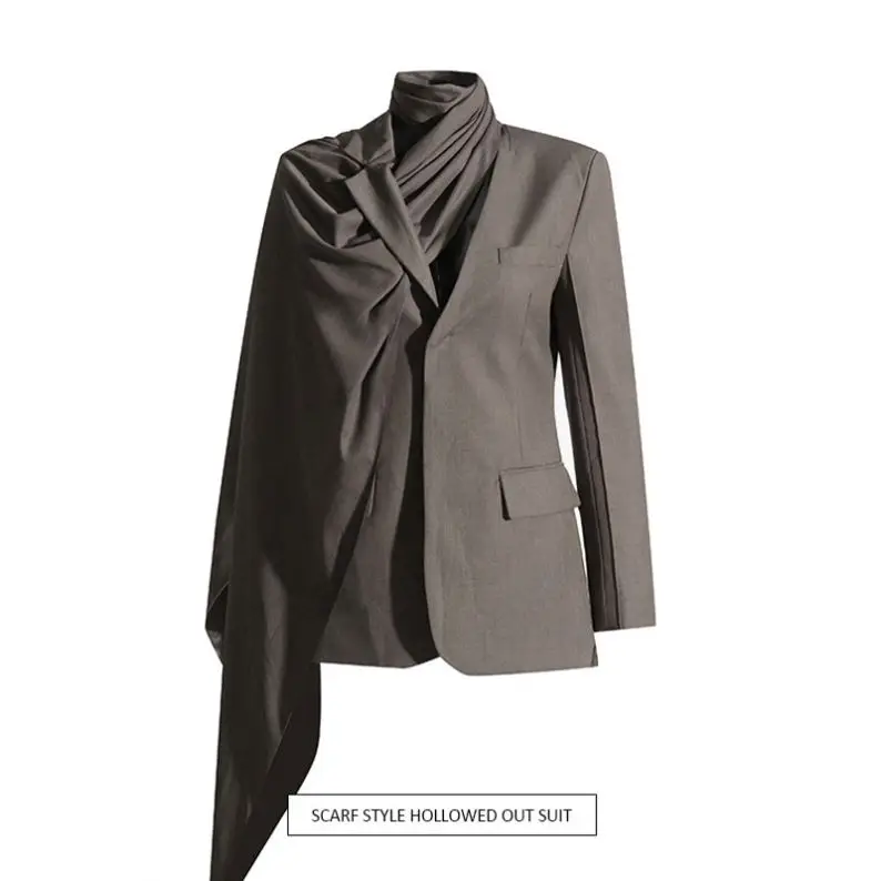 

Bettergirl Elegant Maillard suit 2023 autumn new niche design stitching shawl suit jacket for women