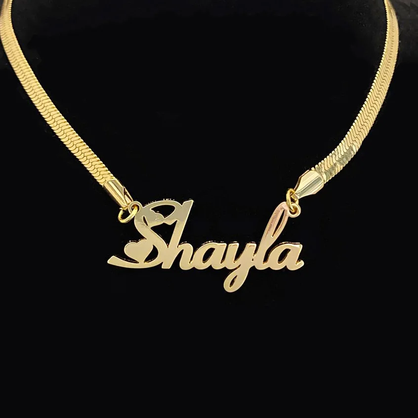 

18k gold plated Stainless steel Herringbone snake chain custom name necklace
