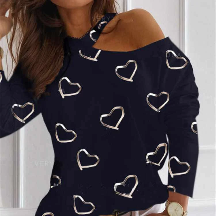 

Trendy Print Halter Strapless Sexy Fashion Casual Long Sleeve T-shirt, Picture color