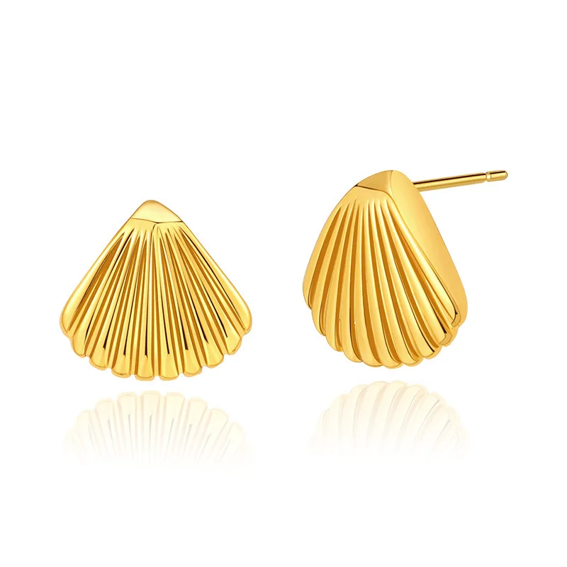 

Elegant Retro gold Shell 18K Gold Plated Earrings s925 Silver Needle Anti Allergy Metal Small Earrings