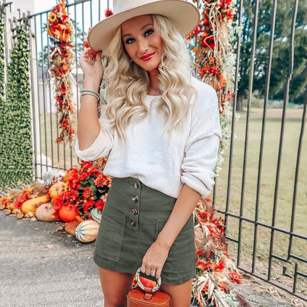 

Double pocket corduroy sexy spring/summer skirt in three colors