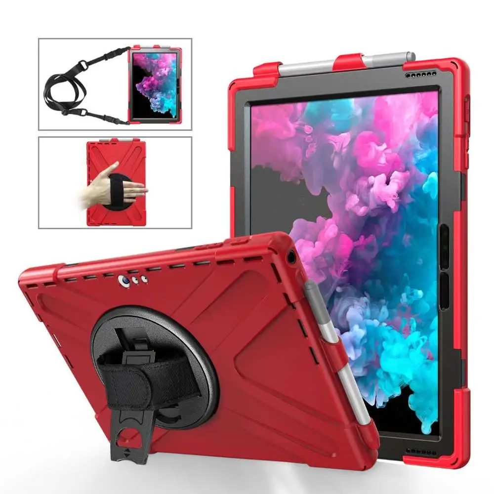 

360 Rotating Stand Hand Strap Universal Tablet Case For Surface Pro 4 5 6 7 7 Plus Shoulder Strap Tablet Pencil Holder Cover