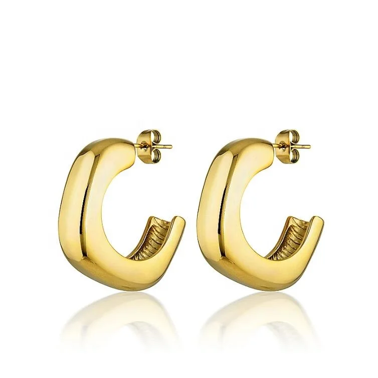 

Trendy Women Jewelry Chunky Gold Hoop Earrings Vintage Square Stud Hoop Earrings, Gold,rose gold,black and silver