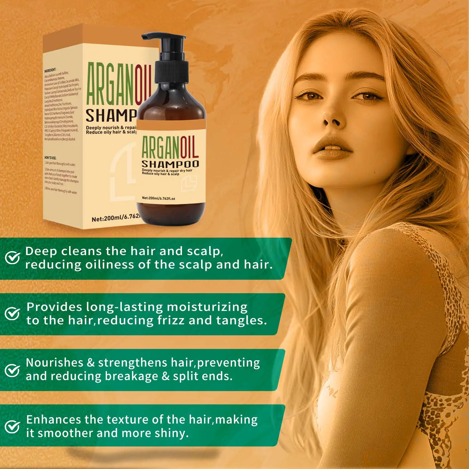 Private Label Moroccan Argan Oil Keratin Hair Shampoo 200 ml Moisturizing Cream Hair Care for Men Women Adults