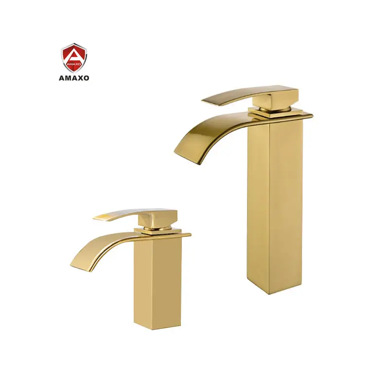 

Brushed Gold Single Handle Faucet Basin for Bathroom Sink Waterfall Basin Mixer Tap Bathroom Vanity Faucet