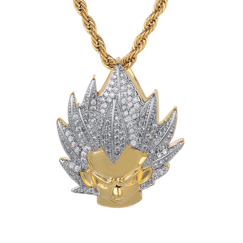 

Hip Hop CZ Zircon Jewelry Real Gold Anime Dragon Ball Super Saiyan Pendant Necklace For Men, Picture shows
