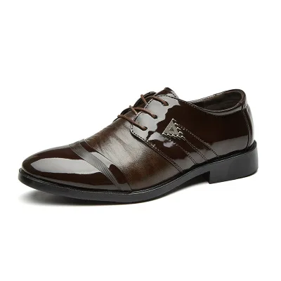 

A045 big size  Cusp frenulum wedding microfiber leather trending business pointed toe man dress open casual shoes, Black