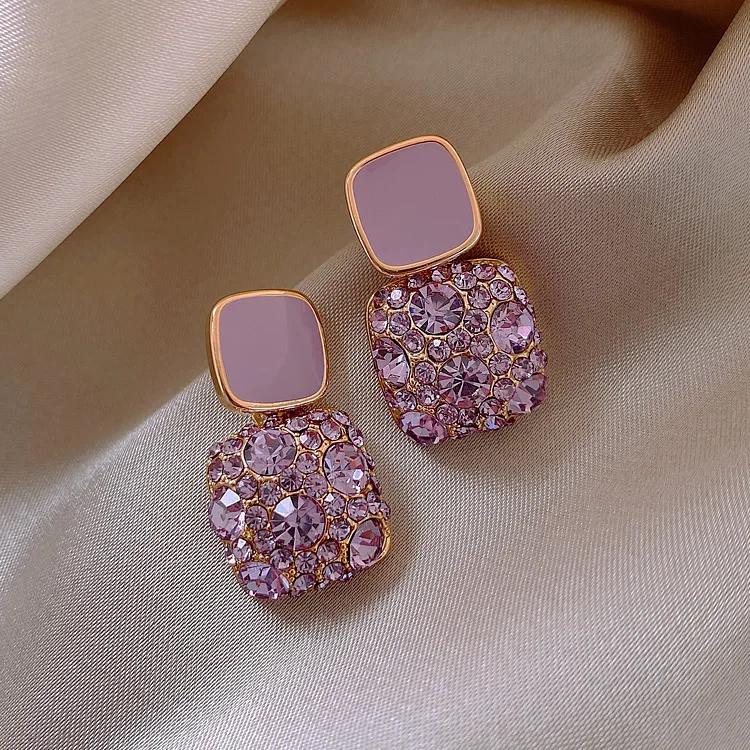 

Creative Purple Full Diamonds Peach Heart Crystal Double Five-pointed Star Earrings For Women