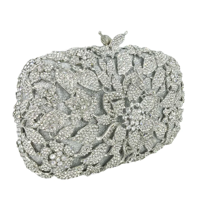 

Wholesale Women Shinny Silver Evening Handbag Clutch Bags Bridal Rhinestone Handbags Party Cocktail Crystal Dress Purse, As pictures