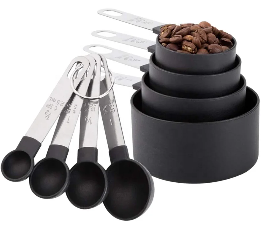 

Wholesale 8 Pcs Food Grade Materials Baking Cake Coffee Kitchen Silicone Measuring Cups Measuring Spoons Set, Black, blue, pink, white, grey,
