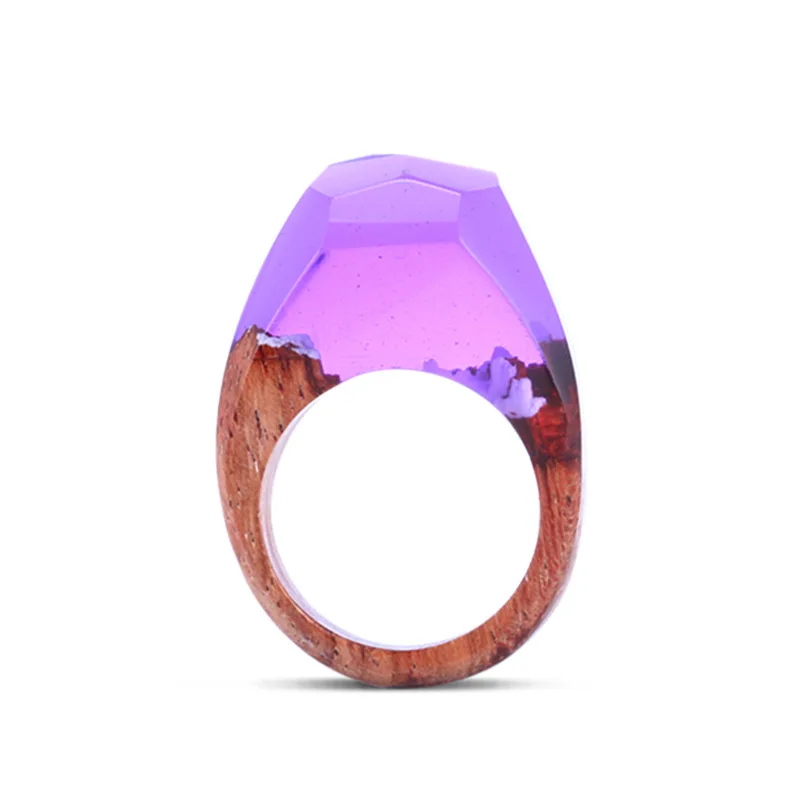 

2021 Sailing Jewelry Magic Wood Ring Natural Landscape Wood Resin Ring Viola Anello Purple Clear Wooden Ring