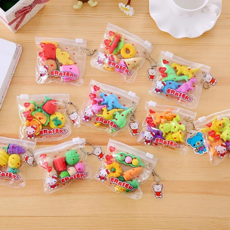 

4pieces per pack eraser pencil set Food shape Vegetable Cake Tool Biscuitst Office Study dessert rubber eraser school